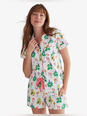 The Company Store Printed Cotton Poplin Button-Up Pajama Top White Multi Size L